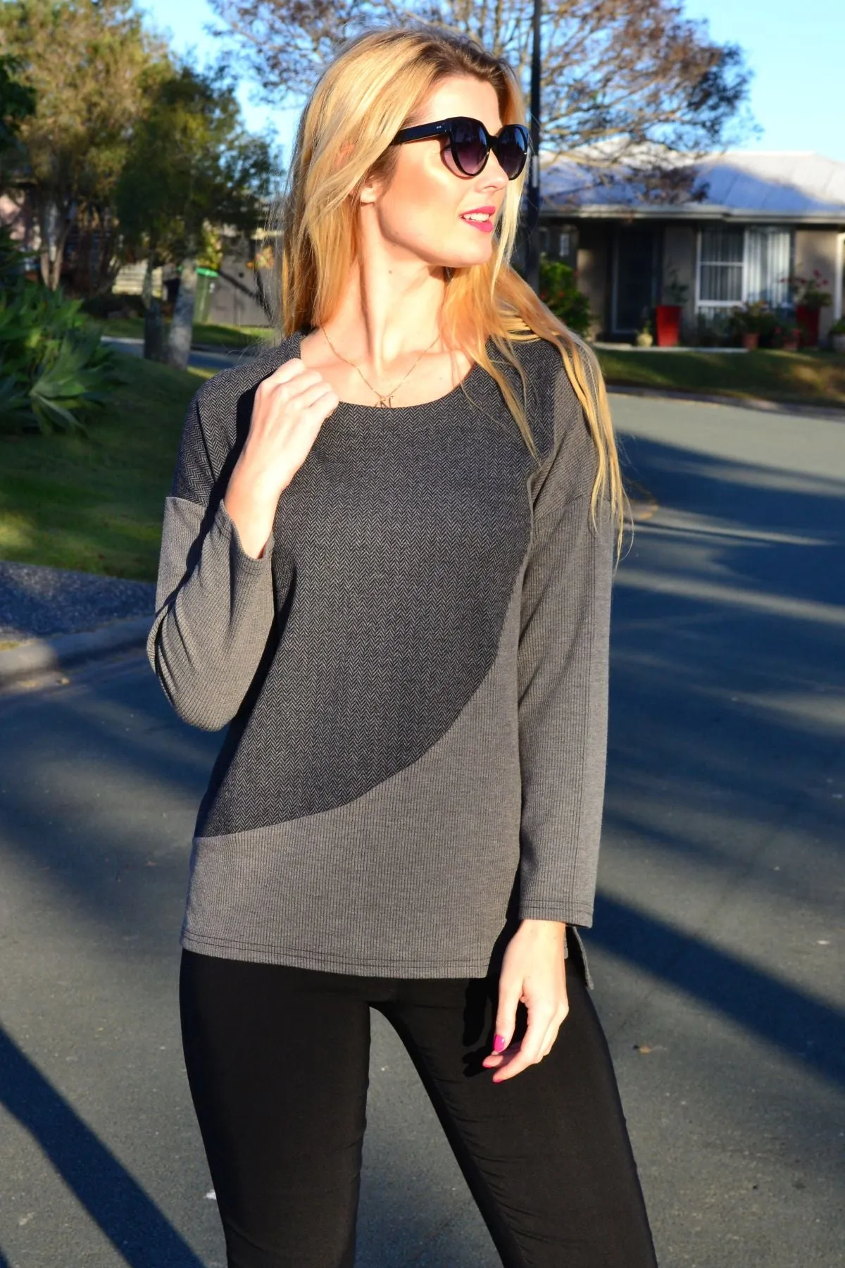 Half Moon Grey Drop Shoulder Tunic Top