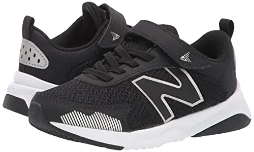 New Balance Kid's Dynasoft 545 V1 Hook and Loop Running Shoe, Black/White/Silver Metallic, 1.5 Little Kid