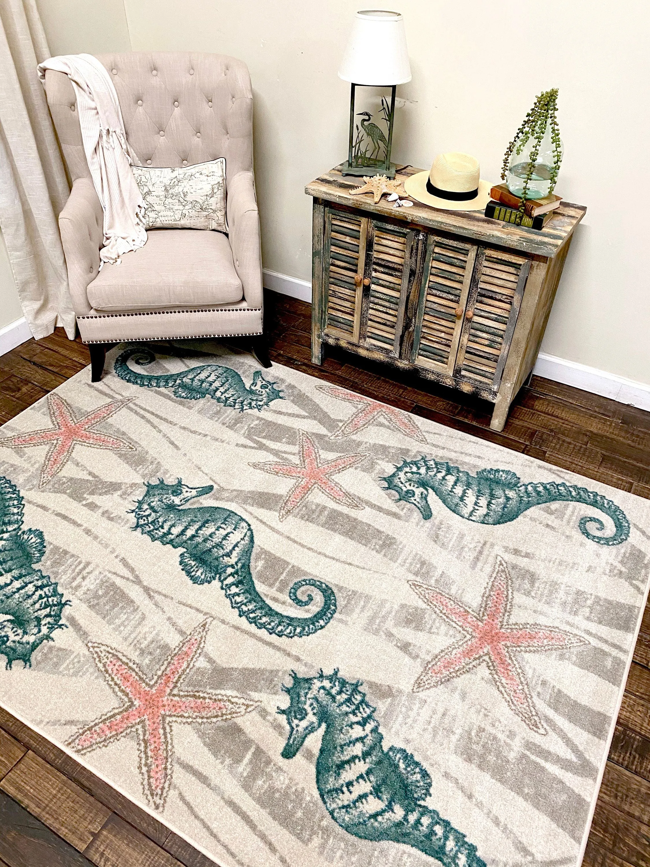 Seahorse & Starfish Beach Area Rugs