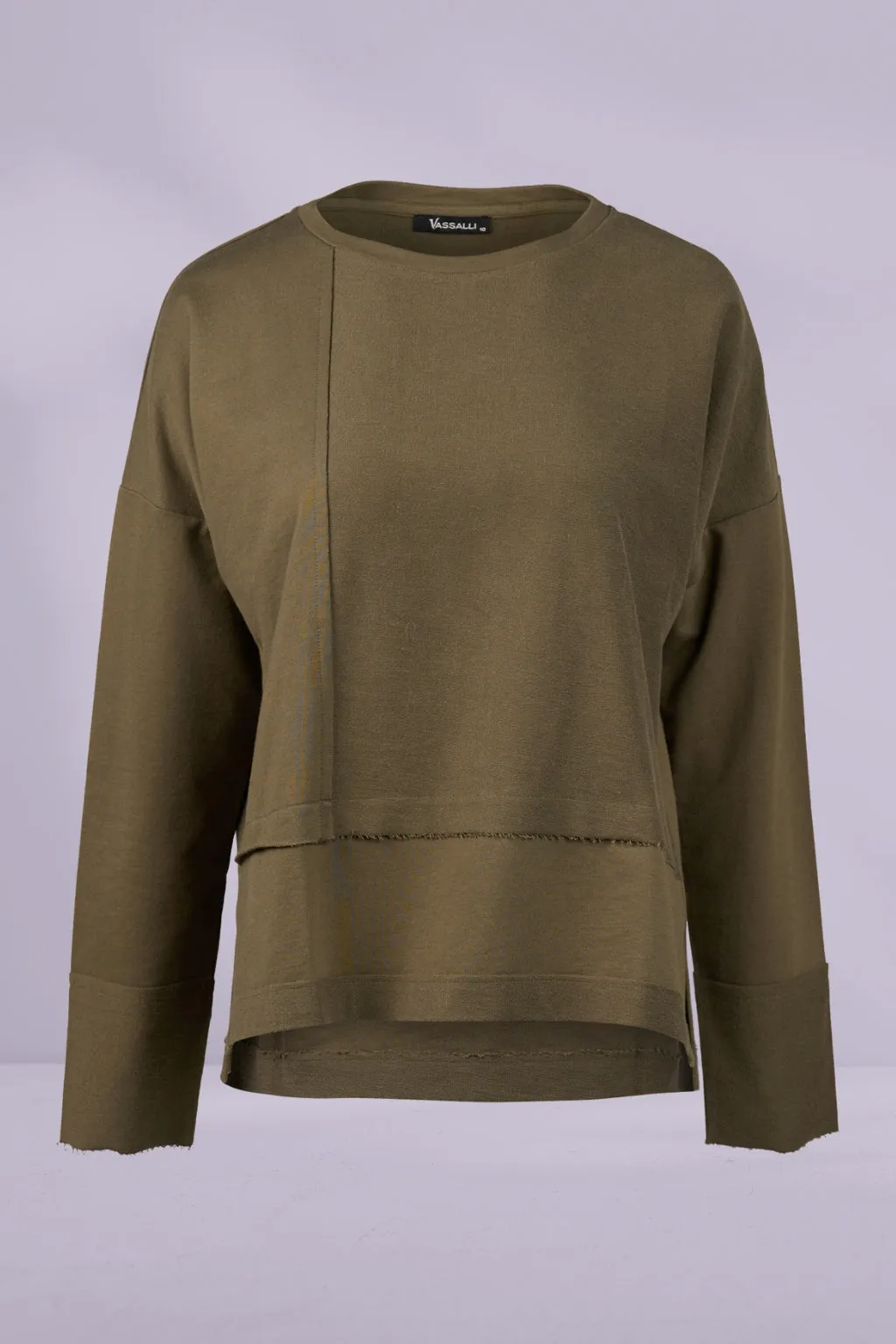 Vassalli Long Sleeve Top With Reverse Detail Olive